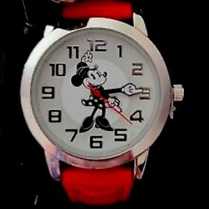 Disney Minnie mouse wristwatch silver and red NEW✨